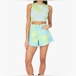 WeWoreWhat Flare Bell Short Stretch Twill Denim Tie Dye Shorts. Size 26